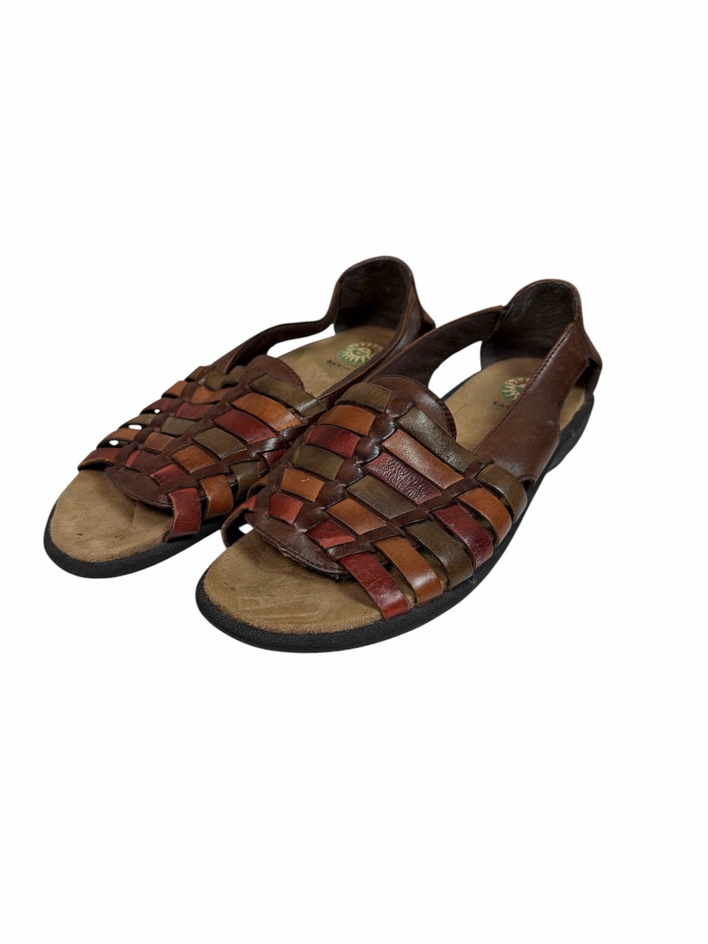 Earth Spirit Size 9 Brown Multicolor Woven Leather Huarache Sandals Boho